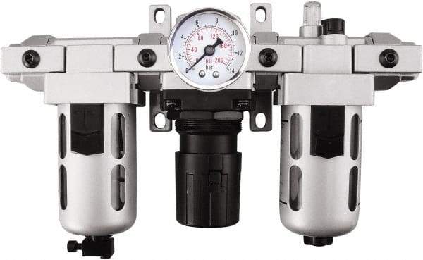 PRO-SOURCE - 1" NPT Port Heavy Duty 3 Piece Filter-Regulator-Lubricator FRL Unit - Polycarbonate Bowl, 175 SCFM, 145 Max psi, 14.6" High, Manual Drain - Eagle Tool & Supply