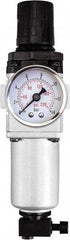 PRO-SOURCE - 1/2" NPT Port Standard 1 Piece Filter/Regulator FRL Unit - Aluminum Bowl, 106 SCFM, 215 Max psi, 13" High, Manual Drain - Eagle Tool & Supply