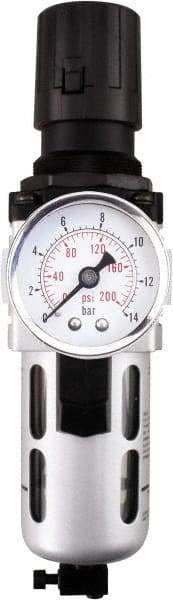 PRO-SOURCE - 3/4" NPT Port Heavy Duty 1 Piece Filter/Regulator FRL Unit - Polycarbonate Bowl, 149 SCFM, 145 Max psi, 14.6" High, Manual Drain - Eagle Tool & Supply