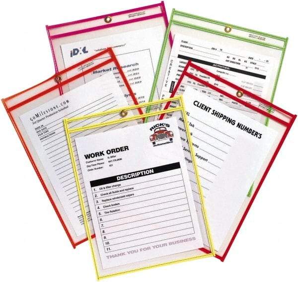 C-LINE - 10 Piece Neon Orange, Green, Red, Yellow & Pink Stitched Shop Ticket Holder - 12" High x 9" Wide - Eagle Tool & Supply