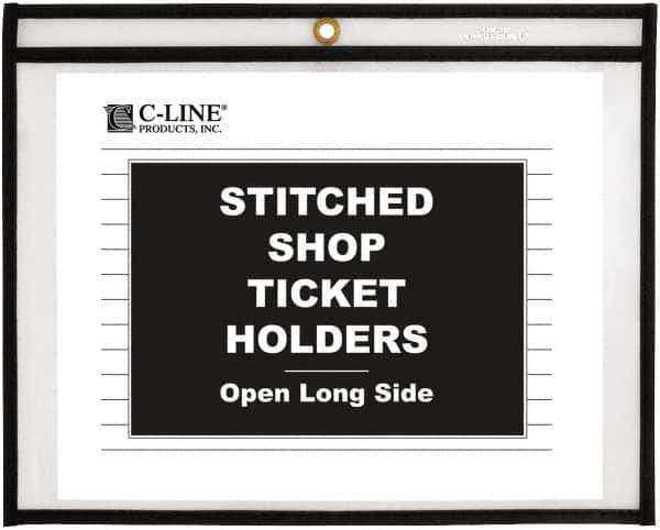 C-LINE - 25 Piece Clear Stitched Shop Ticket Holder-Open Long Side - 12" High x 9" Wide - Eagle Tool & Supply