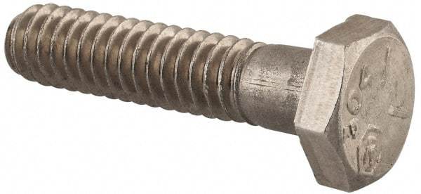 Made in USA - 1/4-20 UNC, 1-1/8" Length Under Head Hex Head Cap Screw - Grade 18-8 Stainless Steel, Uncoated, 7/16" Hex - Eagle Tool & Supply