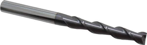 Accupro - 1/2", 3" LOC, 1/2" Shank Diam, 6" OAL, 2 Flute, Solid Carbide Square End Mill - Single End, AlTiN Finish, Spiral Flute, 40° Helix, Centercutting, Right Hand Cut, Right Hand Flute - Eagle Tool & Supply