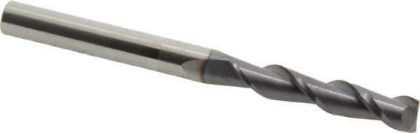 Accupro - 1/4", 1-1/4" LOC, 1/4" Shank Diam, 3" OAL, 2 Flute, Solid Carbide Square End Mill - Single End, AlTiN Finish, Spiral Flute, 40° Helix, Centercutting, Right Hand Cut, Right Hand Flute - Eagle Tool & Supply
