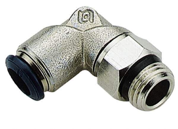Alpha Technologies - 1/2" Outside Diam, 1/2 Universal Thread, Nickel Plated Brass Push-to-Connect Male Swivel Elbow - 250 Max psi, Tube to Universal Thread Connection, Buna O-Ring - Eagle Tool & Supply