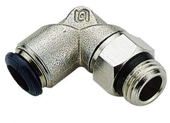 Alpha Technologies - 3/8" Outside Diam, 1/8 Universal Thread, Nickel Plated Brass Push-to-Connect Male Swivel Elbow - 250 Max psi, Tube to Universal Thread Connection, Buna O-Ring - Eagle Tool & Supply