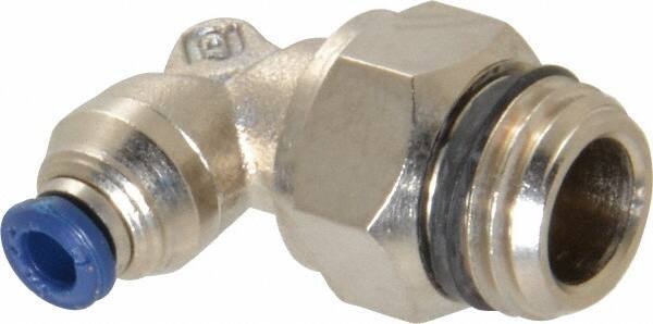 Alpha Technologies - 1/8" Outside Diam, 1/4 Universal Thread, Nickel Plated Brass Push-to-Connect Male Swivel Elbow - 250 Max psi, Tube to Universal Thread Connection, Buna O-Ring - Eagle Tool & Supply