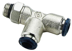 Alpha Technologies - 1/2" Outside Diam, 1/4 Universal Thread, Nickel Plated Brass Push-to-Connect Male Swivel Run Tee - 250 Max psi, Tube to Universal Thread Connection, Buna O-Ring - Eagle Tool & Supply