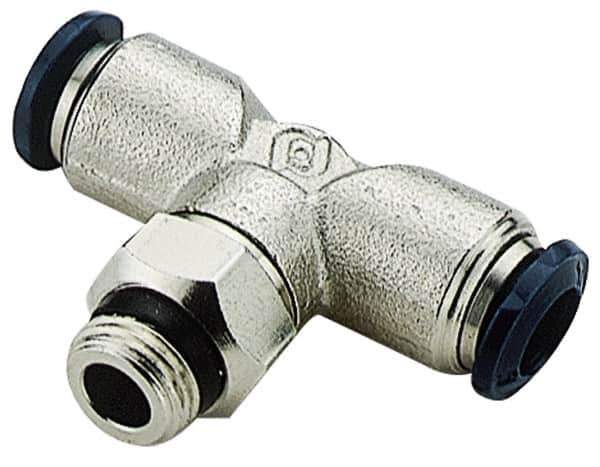 Alpha Technologies - 5/32" Outside Diam, 1/8 Universal Thread, Nickel Plated Brass Push-to-Connect Male Swivel Branch Tee - 250 Max psi, Tube to Universal Thread Connection, Buna O-Ring - Eagle Tool & Supply