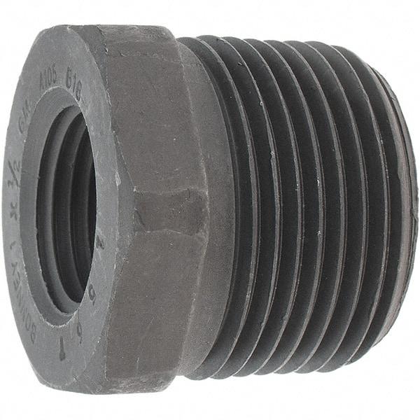 Made in USA - Size 1 x 1/2", Class 3,000, Forged Carbon Steel Black Pipe Hex Bushing - 3,000 psi, Threaded End Connection - Eagle Tool & Supply