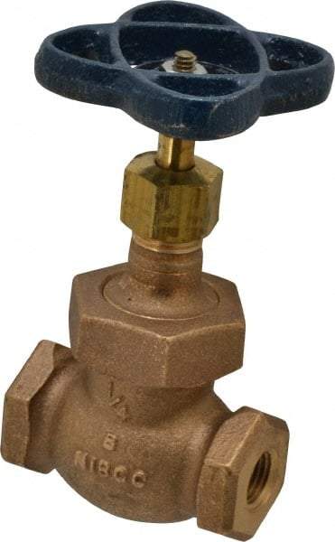 NIBCO - 1/4" Pipe, Threaded Ends, Bronze Integral Globe Valve - PTFE Disc, Screw-In Bonnet, 200 psi WOG, 125 psi WSP, Class 125 - Eagle Tool & Supply