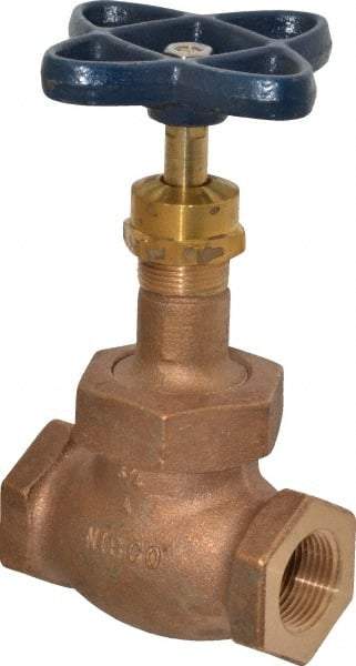 NIBCO - 3/4" Pipe, Threaded Ends, Bronze Integral Globe Valve - PTFE Disc, Union Bonnet, 300 psi WOG, 150 psi WSP, Class 150 - Eagle Tool & Supply