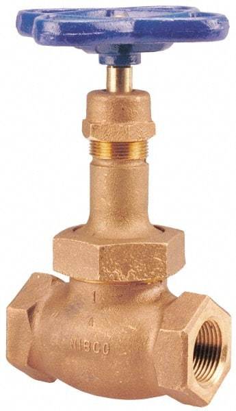 NIBCO - 1-1/4" Pipe, Threaded Ends, Bronze Renewable Full Plug Disc Globe Valve - Alloy Threads Disc, Union Bonnet, 400 psi WOG, 200 psi WSP, Class 200 - Eagle Tool & Supply