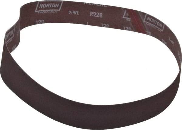 Norton - 2" Wide x 42" OAL, 120 Grit, Aluminum Oxide Abrasive Belt - Aluminum Oxide, Fine, Coated, Series R228 - Eagle Tool & Supply