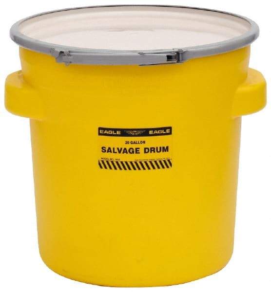 Eagle - 20 Gallon Capacity, Metal Lever Lock, Yellow Salvage Drum - 5 Gallon Container, 165 Lb. Capacity, Polyethylene, UN 1H2/X75/S Listing - Eagle Tool & Supply