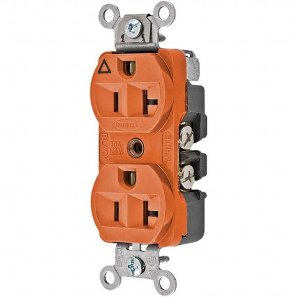 Hubbell Wiring Device-Kellems - 125V 20A NEMA 5-20R Commercial Grade Orange Straight Blade Duplex Receptacle - Eagle Tool & Supply