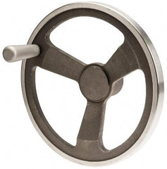 Jergens - 12", 3 Spoke Offset Handwheel with Handle - 2-1/2" Hub, Aluminum Alloy, Plain Finish - Eagle Tool & Supply
