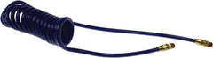 Coilhose Pneumatics - 1/4" ID, 1/4 Thread, 15' Long, Blue Polyurethane Coiled & Self Storing Hose - 125 Max psi, Male Swivel x Male Swivel - Eagle Tool & Supply