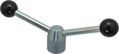 Jergens - 2 Offset Arms, 5/8-11 Inch Hole, Cadmium Plated, Tapped Clamping Handle - 15/16 Inch Deep Hole, 1/2 Inch Arm Diameter, 1-1/2 Inch Hub Diameter, 1-3/8 Inch Ball Diameter - Eagle Tool & Supply