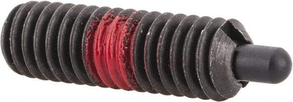 Jergens - 5/16-18, 1" Thread Length, 3/16" Plunger Projection, Steel Threaded Spring Plunger - 0.135" Max Plunger Diam, 1" Plunger Length, 3 Lb Init End Force, 15 Lb Final End Force, 5/32" Hex - Eagle Tool & Supply