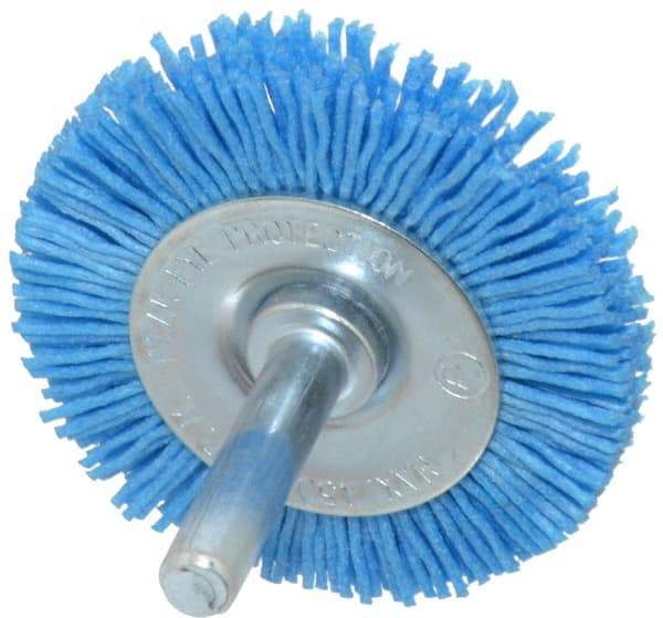 Value Collection - 2" OD, 1/4" Shank Diam, Crimped Nylon Wheel Brush - 1/4" Face Width, 5/16" Trim Length, 4,500 RPM - Eagle Tool & Supply