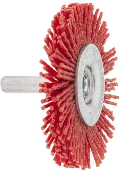 Value Collection - 2-3/8" OD, 1/4" Shank Diam, Crimped Nylon Wheel Brush - 1/4" Face Width, 5/16" Trim Length, 4,500 RPM - Eagle Tool & Supply