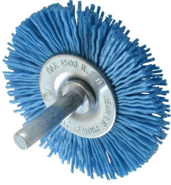 Value Collection - 2-3/8" OD, 1/4" Shank Diam, Crimped Nylon Wheel Brush - 1/4" Face Width, 5/16" Trim Length, 4,500 RPM - Eagle Tool & Supply