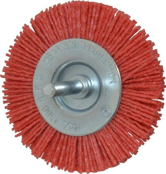 Value Collection - 3" OD, 1/4" Shank Diam, Crimped Nylon Wheel Brush - 1/4" Face Width, 5/16" Trim Length, 4,500 RPM - Eagle Tool & Supply