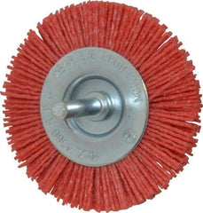 Value Collection - 3" OD, 1/4" Shank Diam, Crimped Nylon Wheel Brush - 1/4" Face Width, 5/16" Trim Length, 4,500 RPM - Eagle Tool & Supply