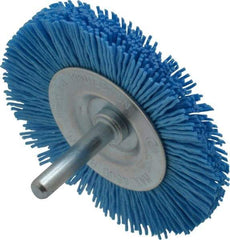 Value Collection - 3" OD, 1/4" Shank Diam, Crimped Nylon Wheel Brush - 1/4" Face Width, 5/16" Trim Length, 4,500 RPM - Eagle Tool & Supply