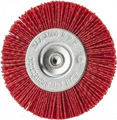 Value Collection - 4" OD, 1/4" Shank Diam, Crimped Nylon Wheel Brush - 1/4" Face Width, 5/16" Trim Length, 4,500 RPM - Eagle Tool & Supply