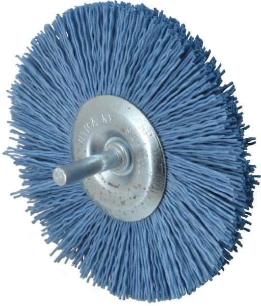 Value Collection - 4" OD, 1/4" Shank Diam, Crimped Nylon Wheel Brush - 1/4" Face Width, 5/16" Trim Length, 4,500 RPM - Eagle Tool & Supply