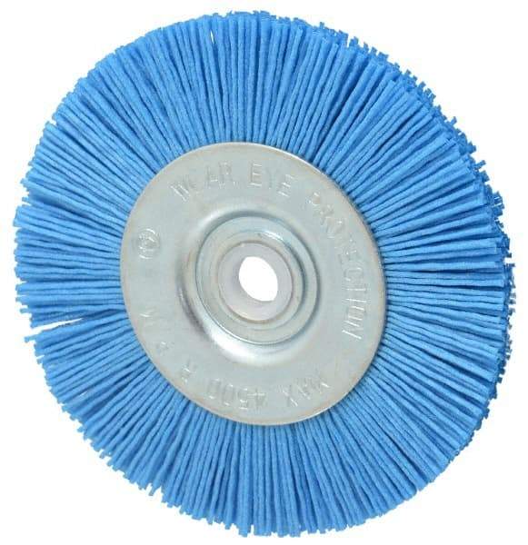 Value Collection - 4" OD, 1/2" Shank Diam, 1/2" Arbor Hole, Crimped Nylon Wheel Brush - 1/2" Face Width, 5/16" Trim Length, 4,500 RPM - Eagle Tool & Supply