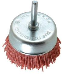 Value Collection - 3" Diam, 1/4" Hole Size Straight Wire Nylon Cup Brush - Coarse Grade, 4,500 Max RPM - Eagle Tool & Supply