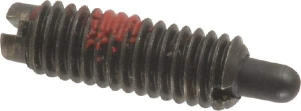 Jergens - 10-32, 9/16" Thread Length, 1/8" Plunger Projection, Steel Threaded Spring Plunger - 0.093" Max Plunger Diam, 9/16" Plunger Length, 0.5 Lb Init End Force, 5 Lb Final End Force - Eagle Tool & Supply