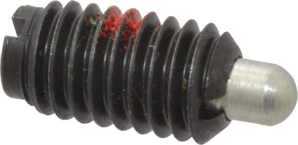 Jergens - 3/8-16, 11/16" Thread Length, 3/16" Plunger Projection, Steel Threaded Spring Plunger - 0.186" Max Plunger Diam, 11/16" Plunger Length, 1.5 Lb Init End Force, 7.5 Lb Final End Force - Eagle Tool & Supply
