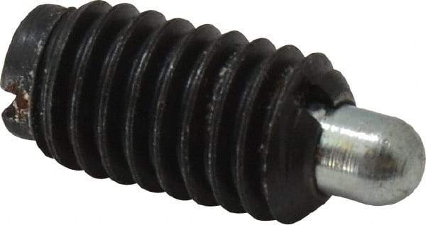 Jergens - 3/8-16, 11/16" Thread Length, 3/16" Plunger Projection, Steel Threaded Spring Plunger - 0.186" Max Plunger Diam, 11/16" Plunger Length, 1.5 Lb Init End Force, 7.5 Lb Final End Force - Eagle Tool & Supply