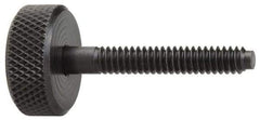 Jergens - 1/4-20 Knurled Shoulderless Dog Point Tip Grade 1215 Steel Thumb Screw - 2-13/16" OAL, 1" Head Diam x 5/16" Head Height, Black Oxide Finish - Eagle Tool & Supply