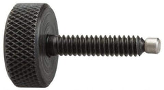 Jergens - 3/8-16 Knurled Shoulderless Swivel Pad Tip Grade 1215 Steel Thumb Screw - 2-7/16" OAL, 1-1/4" Head Diam x 7/16" Head Height, Black Oxide Finish - Eagle Tool & Supply