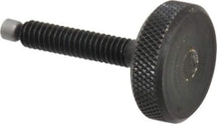 Jergens - 1/4-20 Knurled Shoulderless Swivel Pad Tip Grade 1215 Steel Thumb Screw - 1-13/16" OAL, 1" Head Diam x 5/16" Head Height, Black Oxide Finish - Eagle Tool & Supply