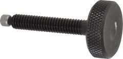 Jergens - 5/16-18 Knurled Shoulderless Swivel Pad Tip Grade 1215 Steel Thumb Screw - 2-3/8" OAL, 1-1/8" Head Diam x 3/8" Head Height, Black Oxide Finish - Eagle Tool & Supply