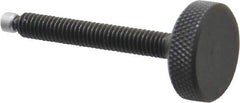 Jergens - 5/16-18 Knurled Shoulderless Swivel Pad Tip Grade 1215 Steel Thumb Screw - 2-7/8" OAL, 1-1/8" Head Diam x 3/8" Head Height, Black Oxide Finish - Eagle Tool & Supply