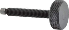Jergens - 3/8-16 Knurled Shoulderless Swivel Pad Tip Grade 1215 Steel Thumb Screw - 2-15/16" OAL, 1-1/4" Head Diam x 7/16" Head Height, Black Oxide Finish - Eagle Tool & Supply