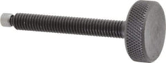 Jergens - 3/8-16 Knurled Shoulderless Swivel Pad Tip Grade 1215 Steel Thumb Screw - 3-7/16" OAL, 1-1/4" Head Diam x 7/16" Head Height, Black Oxide Finish - Eagle Tool & Supply