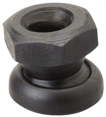 Jergens - 1/4-20, 9/16" Pad Diam, Uncoated Bottom, Steel Toggle Pad - 1/2" OAL, 1/2" Width Across Flats, Black Oxide Coated, Grade 4140, 6° Swivel Angle - Eagle Tool & Supply