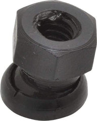 Jergens - 5/16-18, 5/8" Pad Diam, Uncoated Bottom, Steel Toggle Pad - 11/16" OAL, 9/16" Width Across Flats, Black Oxide Coated, Grade 4140, 6° Swivel Angle - Eagle Tool & Supply
