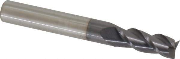 Accupro - 19/64", 3/4" LOC, 5/16" Shank Diam, 2-1/2" OAL, 3 Flute, Solid Carbide Square End Mill - Single End, AlTiN Finish, Spiral Flute, 40° Helix, Centercutting, Right Hand Cut, Right Hand Flute - Eagle Tool & Supply