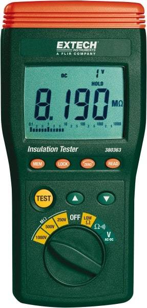 Extech - Digital LCD Display, 10,000 Megohm Electrical Insulation Resistance Tester & Megohmmeter - 1,000 VAC Max Test Voltage, Powered by 1.5V AA Battery - Eagle Tool & Supply