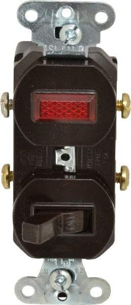 Pass & Seymour - 1 Pole, 120/125 VAC, 15 Amp, Flush Mounted, Ungrounded, Tamper Resistant Combination Switch with Pilot Light - NonNEMA Configuration, 1 Switch, Side Wiring, UL Listed 20 498 Standard - Eagle Tool & Supply