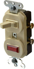 Pass & Seymour - 1 Pole, 120/125 VAC, 15 Amp, Flush Mounted, Ungrounded, Tamper Resistant Combination Switch with Pilot Light - NonNEMA Configuration, 1 Switch, Side Wiring, UL Listed 20 498 Standard - Eagle Tool & Supply